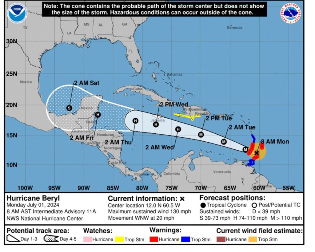 paso de huracán Beryl por el territorio