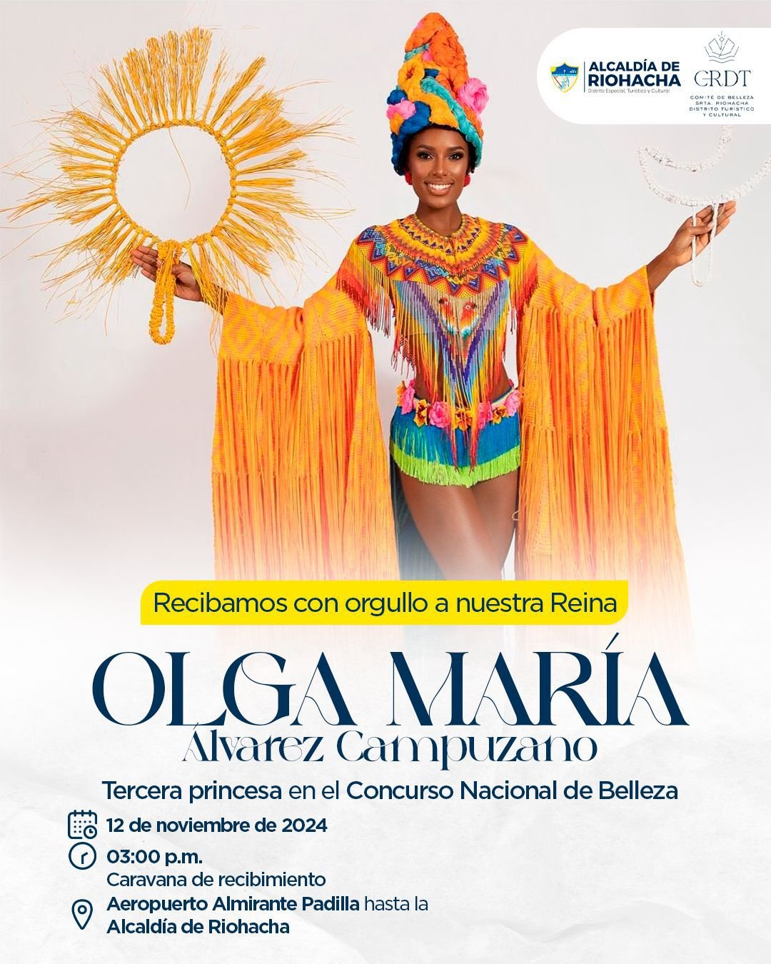 Olga María Álvarez Campuzano, primera representante de Riohacha, se corona como tercera princesa en el Concurso Nacional de Belleza