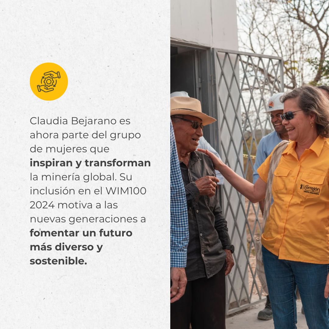 Claudia Bejarano, presidenta de Cerrejón, reconocida entre las 100 Mujeres Inspiradoras en la Minería Global 2024