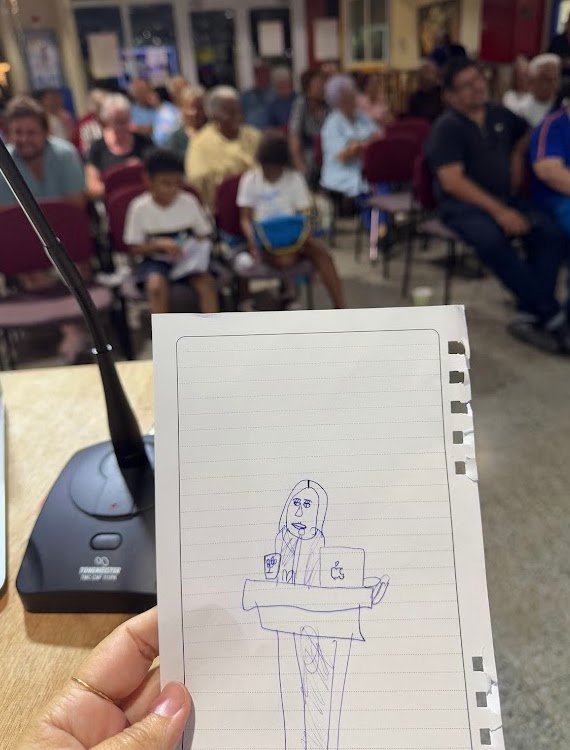 Dibujo de MADJ durante la conferencia de mamá en la Biblioteca Nacional de Aruba