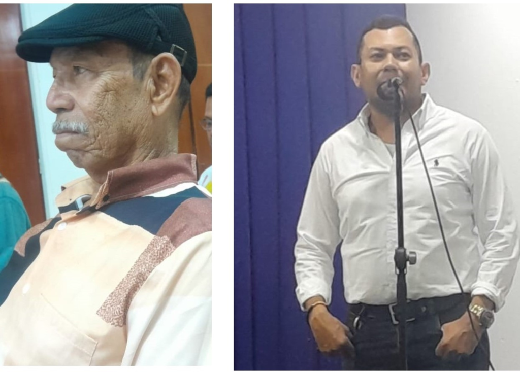 Siguiendo el orden de izquierda a derecha; Roberto Solano, compositor de "Los charcos", himno de la salsa colombiana en la voz de Wilson Saoko, y José David Solano Parody, de E'iruku Apushana; Director de la Casa de la Cultura Ramiro Choles Andrade de Maicao.