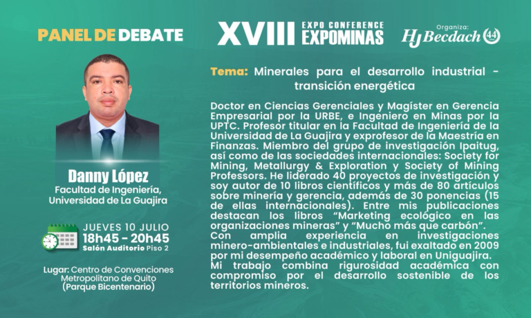 Danny Daniel López Juvinao, docente de Uniguajira, será ponente magistral en EXPOMINAS 2025 en Quito