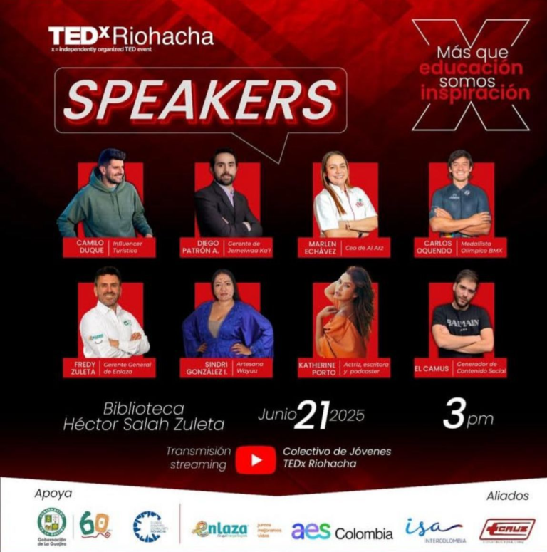 8 Speakers de talla nacional estarán en la tarima de TEDx Riohacha