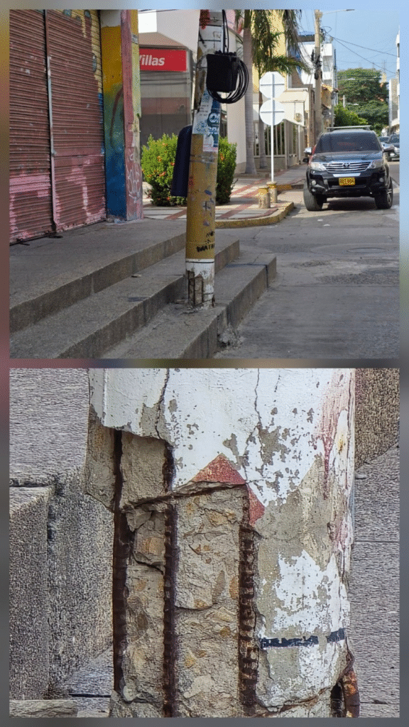 Alertan sobre poste en riesgo de colapso en el Centro de Riohacha